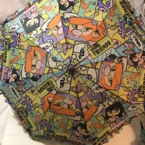 Rare Vintage Powderpuff Girls small umbrella by Totes 27” across